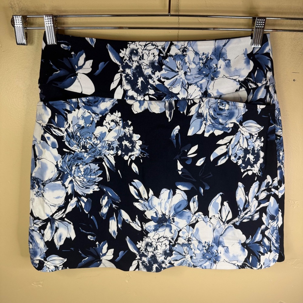 S.C.&.CO. Women's Skirt‎ M/M Navy Blue White Floral Skort Pickleball Pockets